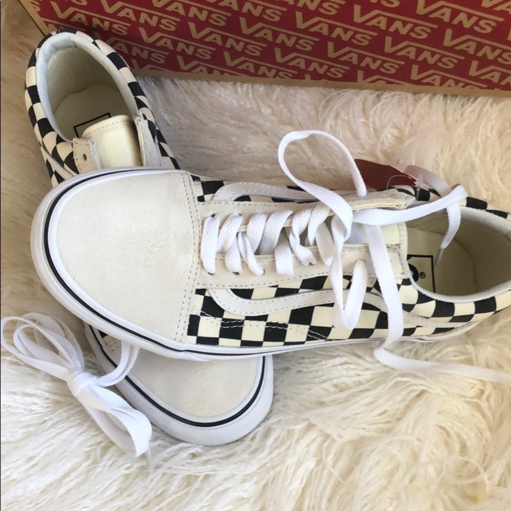 White old school checkerboard vans